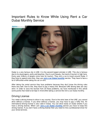 Important Rules to Know While Using Rent a Car Dubai Monthly Service