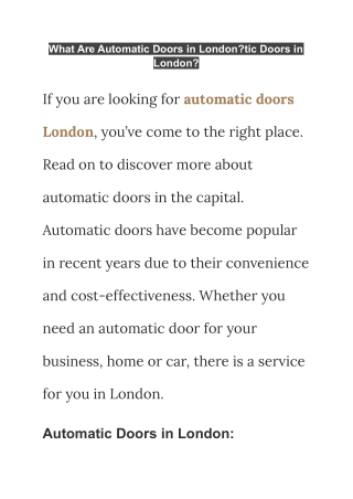 What Are Automatic Doors in London