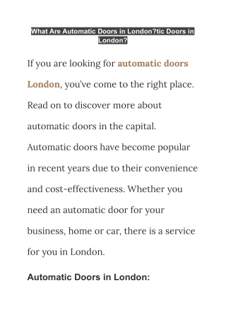 What Are Automatic Doors in London