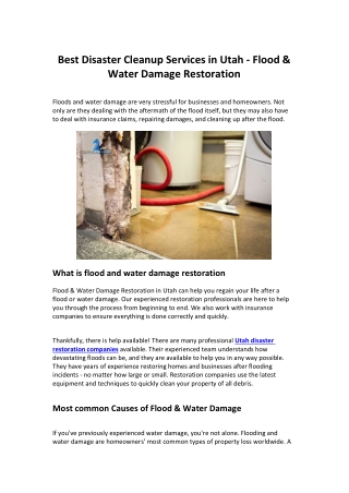 Best Disaster Cleanup Services in Utah - Flood & Water Damage Restoration