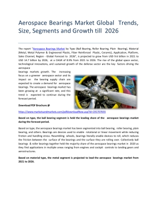 Aerospace Bearings Market Global Trends, Size, Segments and Growth till 2026