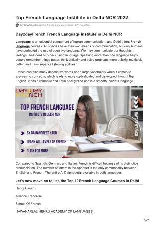 Top French Language Institute in Delhi NCR 2022