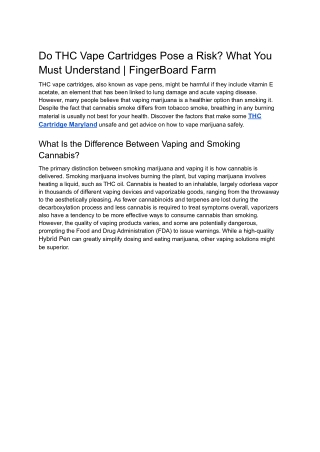 Do THC Vape Cartridges Pose a Risk? What You Must Understand | FingerBoard Farm