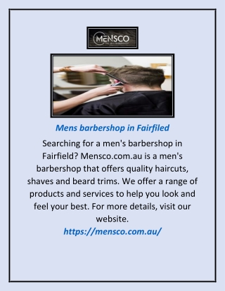 Mens Barbershop in Fairfiled | Mensco.com.au