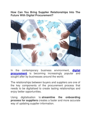 How Can You Bring Supplier Relationships Into The Future With Digital Procurement