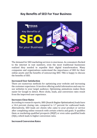 Key Benefits of SEO For Your Business