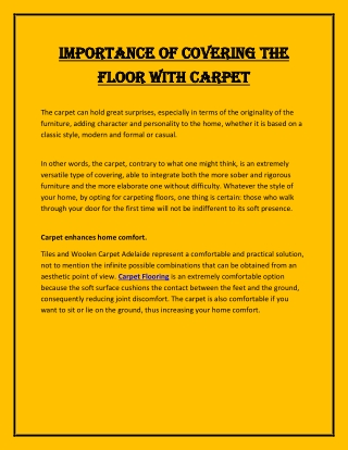 Importance of covering the floor with carpet