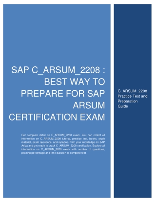 SAP C_ARSUM_2208 : Best Way to Prepare for SAP ARSUM Certification Exam