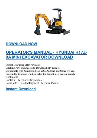 OPERATOR'S MANUAL - HYUNDAI R17Z-9A MINI EXCAVATOR DOWNLOAD