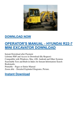 OPERATOR'S MANUAL - HYUNDAI R22-7 MINI EXCAVATOR DOWNLOAD