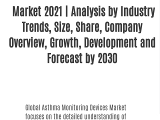 Asthma Monitoring Devices Market 2021 | Analysis by Industry Trends, Size, Share, Company Overview, Growth, Development