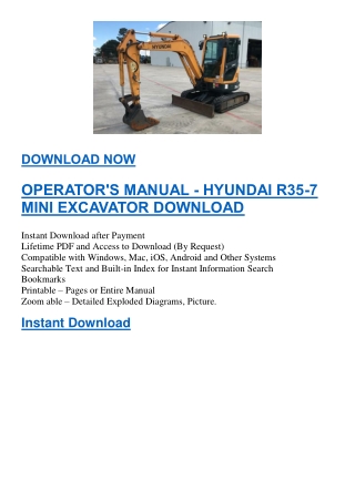 OPERATOR'S MANUAL - HYUNDAI R35-7 MINI EXCAVATOR DOWNLOAD