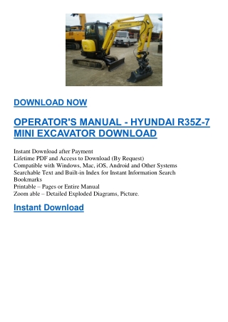 OPERATOR'S MANUAL - HYUNDAI R35Z-7 MINI EXCAVATOR DOWNLOAD