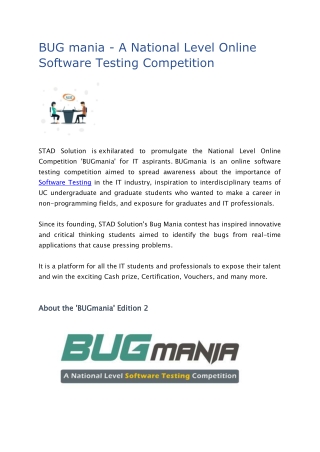BUG mania - A National Level Online Software Testing Competition