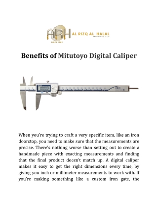 Benefits of Mitutoyo Digital Caliper