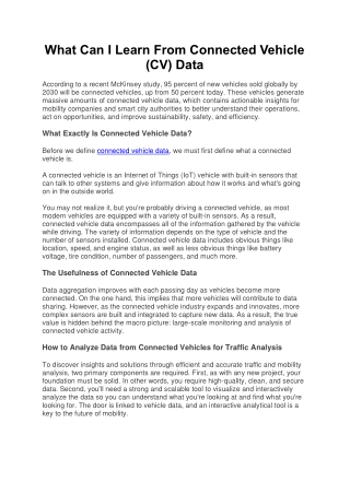 What Can I Learn From Connected Vehicle