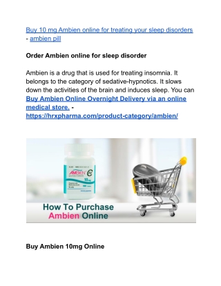 Buy 10 mg Ambien online for treating your sleep disorders - ambien pill