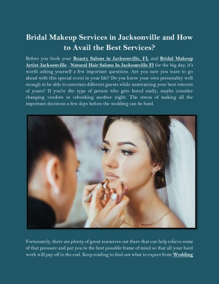 Bridal Makeup Services in Jacksonville and How to Avail the Best Services