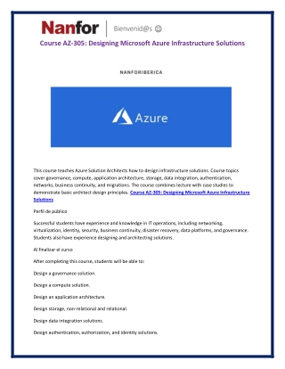 Course AZ-305 Designing Microsoft Azure Infrastructure Solutions