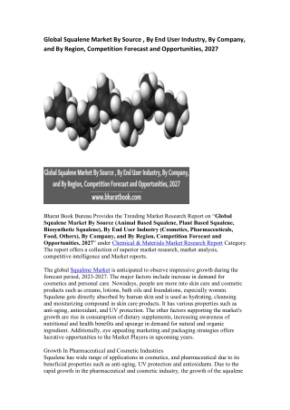Global Squalene Market Research Report 2022-2027