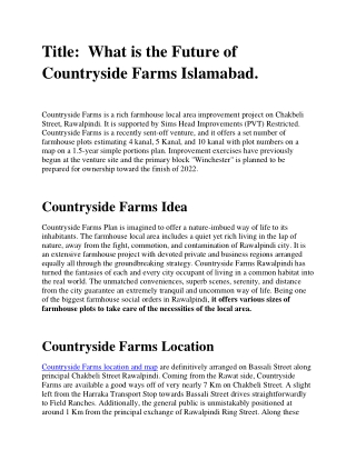 What is the Future of Country side Farms Islamabad