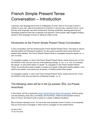 French Simple Present Tense Conversation – Introduction