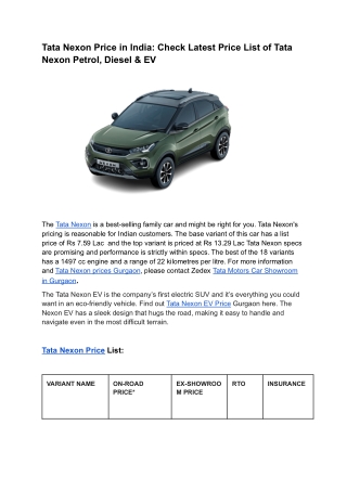 Tata Nexon Price in India_ Check Latest Price List of Tata Nexon Petrol, Diesel & EV