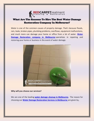 What Are The Reasons To Hire The Best Water Damage Restoration Company In Melbourne