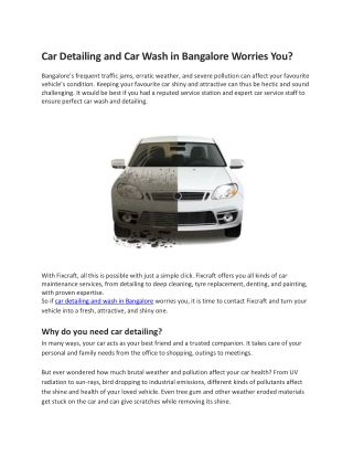 Car Detailing and Car Wash in Bangalore Worries You?