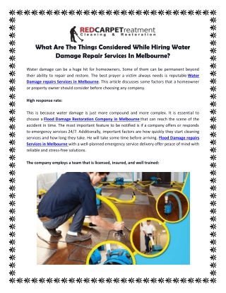 What Are The Things Considered While Hiring Water Damage Repair Services In Melbourne
