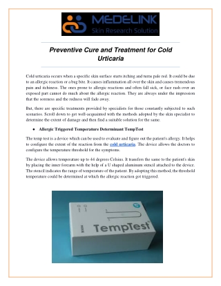 Preventive Cure and Treatment for Cold Urticaria