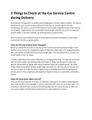 5 Things to Check at the Car Service Centre during Delivery