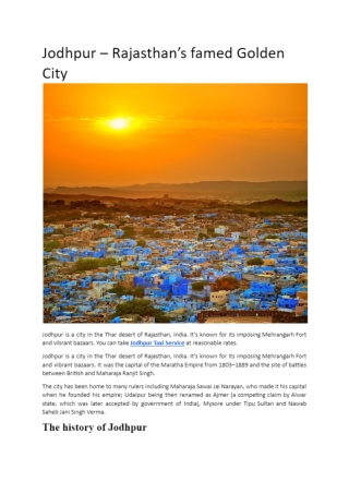 Jodhpur – Rajasthan’s famed Golden City