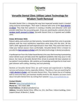 Versatile Dental Clinic Utilizes Latest Technology for Wisdom Tooth Removal