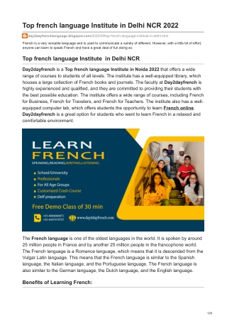 Top french language Institute in Delhi NCR 2022