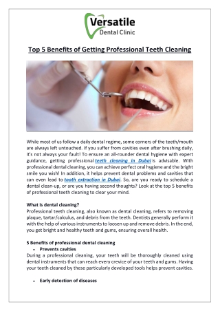 Top 5 Benefits of Getting Professional Teeth Cleaning