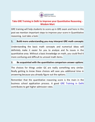 Take GRE Training in Delhi to Improve your Quantitative Reasoning - Wisdom Mart
