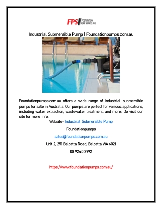 Industrial Submersible Pump | Foundationpumps.com.au