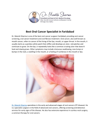 Best Oral Cancer Specialist in Faridabad