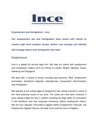 Employment and Immigration - Ince