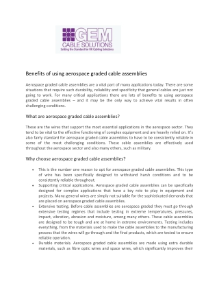 Aerospace Cable Assemblies - GEM Cable Solutions