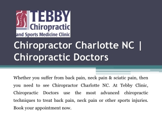 Chiropractor Charlotte NC | Chiropractic Doctors | Tebby Clinic