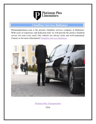 Chauffeur Services Baltimore  Platinumpluslimos