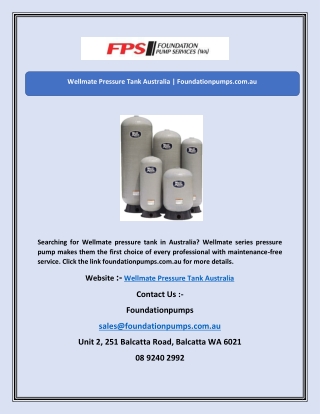 Wellmate Pressure Tank Australia | Foundationpumps.com.au
