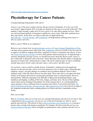 Physiotherapy for Cancer Patients