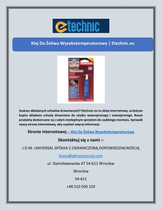 Klej Do Żeliwa Wysokotemperaturowy | Etechnic.eu