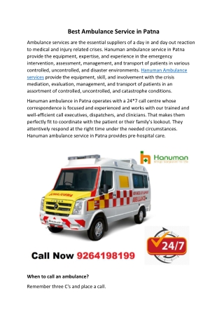 Best Ambulance Service in Patna