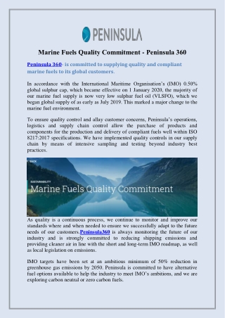 Marine Fuels Quality Commitment - Peninsula 360