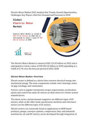 Electric Motor Market 2022 Analysis Key Trends