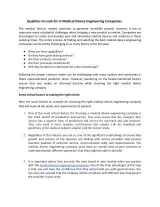 Qualities to Look for in Medical Device Engineering Companies